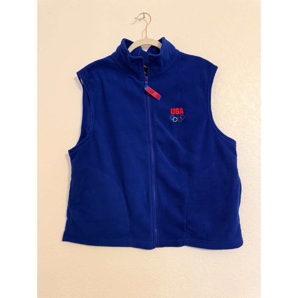 Team USA Olympic Fleece Vest Royal Blue Full Zip Embroidered Logo Size L‎